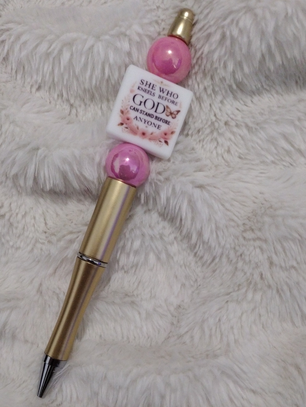 Pink Decorative Pen "She Who Kneels Before God, Can Stand Before Anyone"